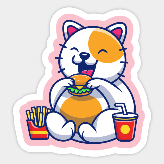 Cute Fat Cat Eating Burger Cartoon Sticker by Catalyst Labs